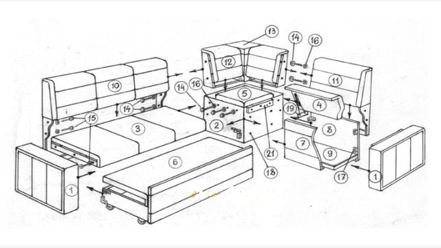 Схема сборки углового дивана